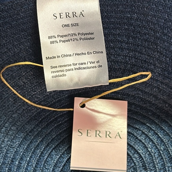 Serra Paper Natural Floppy Boho Beach Hat Sunshade w/ Ribbon Navy OS NWT - Picture 6 of 8